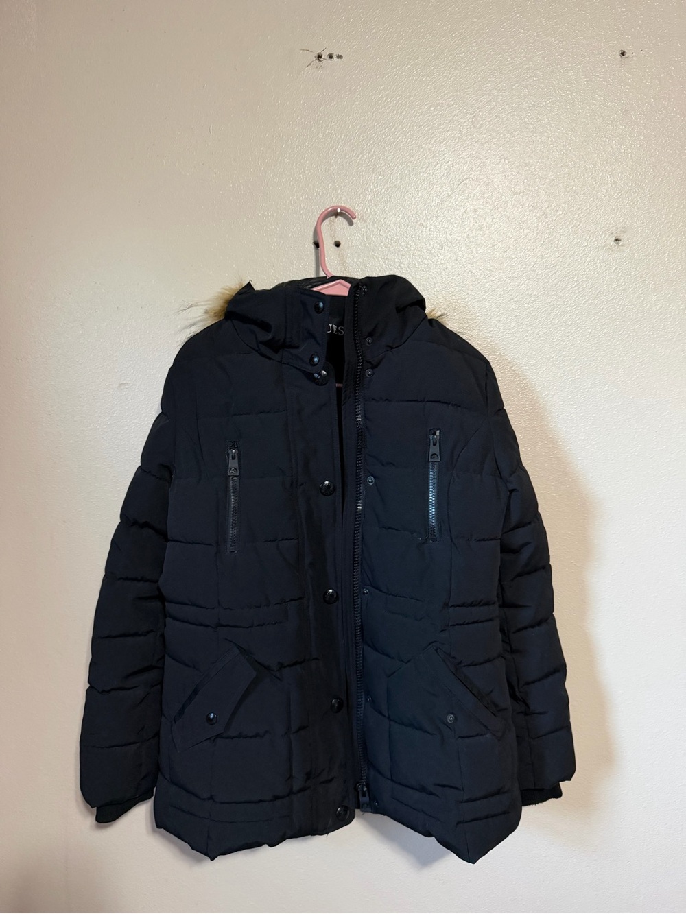Guess Black Puffer Coat with Hood